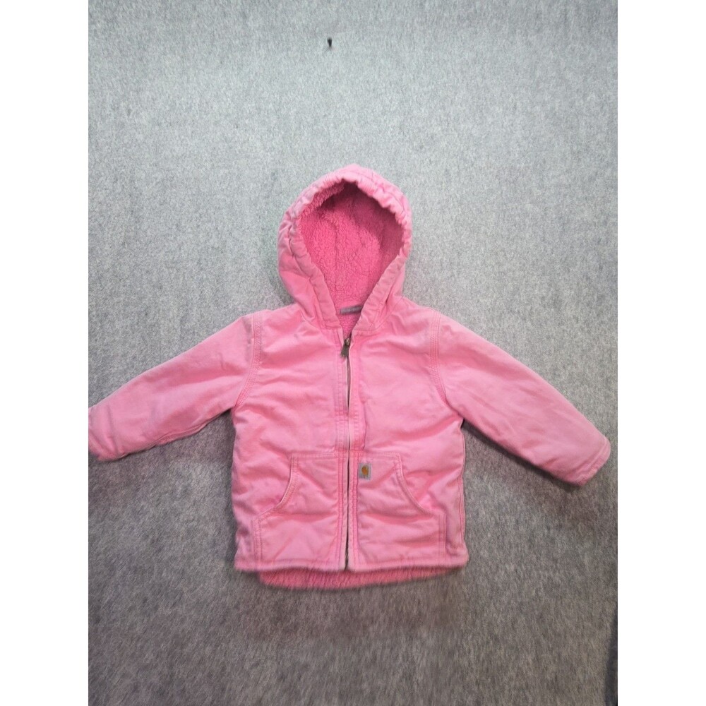 Carhartt Jacket Toddler Girls 3T Pink Canvas Sherpa Lined Hooded Bomber Warm